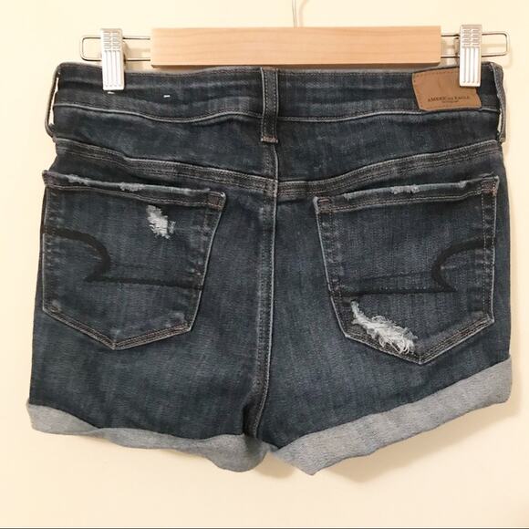 American Eagle Hi Rise Shortie Ripped Stretch High Waist denim jean shorts 4 - Picture 4 of 7